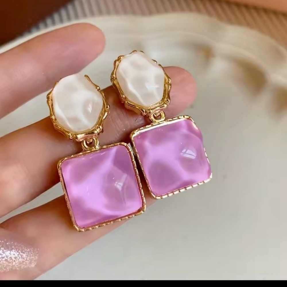 Earrings Purple Square Women's‎ Oval Asymmetrical New f86